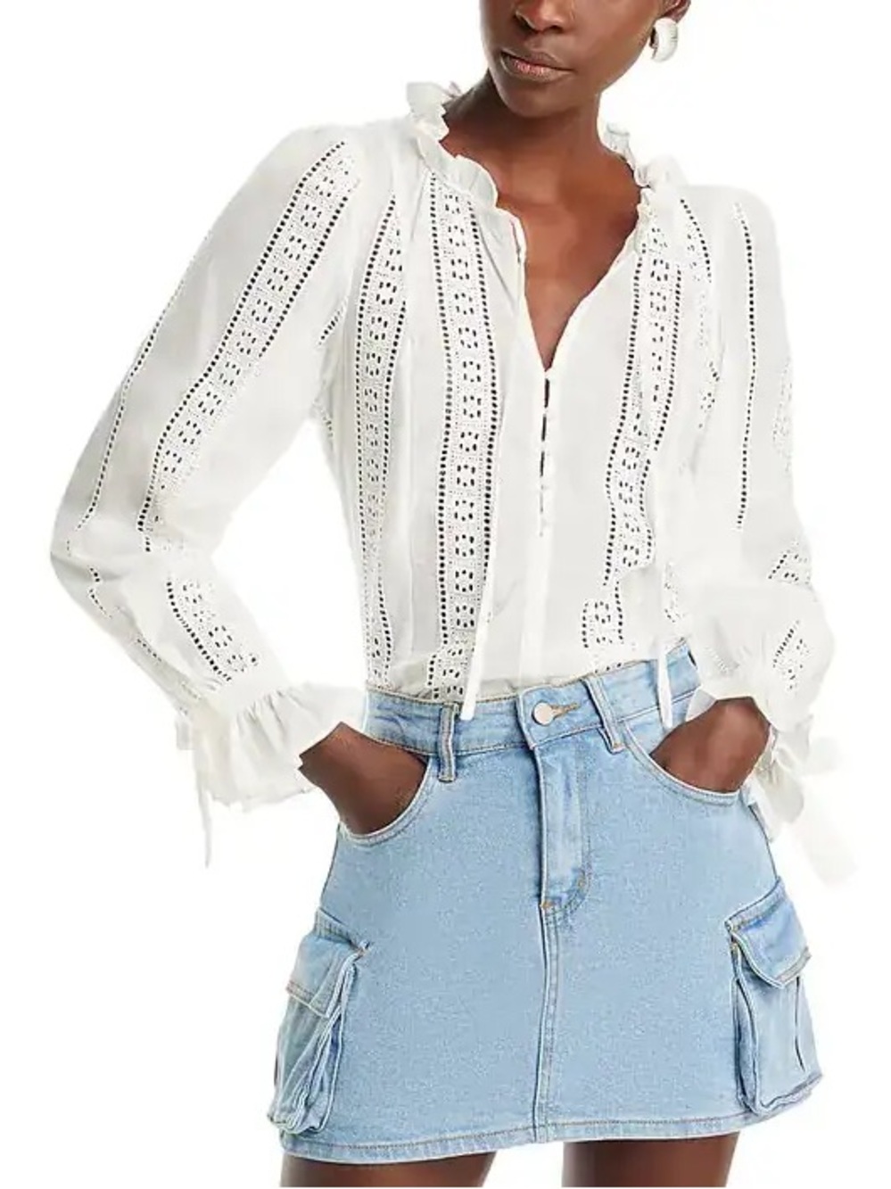 Aqua cotton lace inset blouse